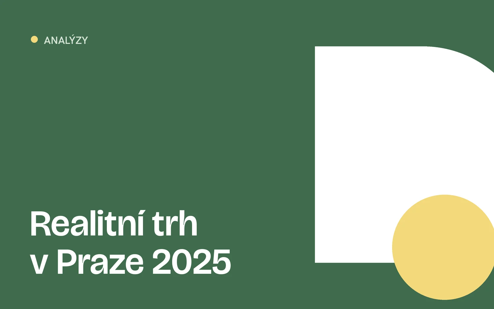 Náhled článku s nadpisem „Realitní trh v Praze 2025“ a geometrickými tvary v barvách webu